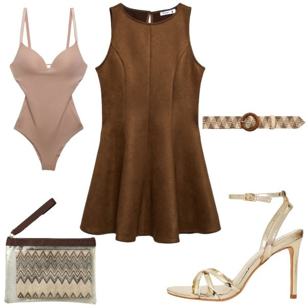 Outfit donna - Naturale - Terranova SS26. Stile Etnico per Tutti i giorni. Abbinamento con vestiti corti, body, cinture, sandali col tacco, pochette.