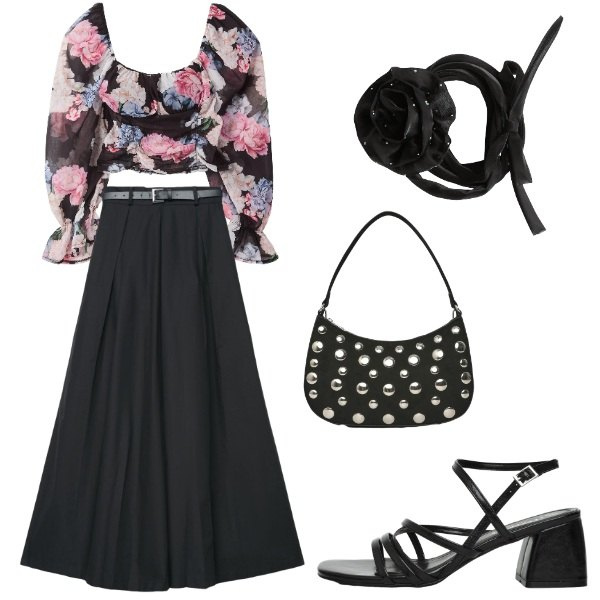Outfit donna - Love is in the air - Terranova. Stile Romantica per Serata fuori. Abbinamento con bluse, pantaloni, sandali col tacco, borse a tracolla, collane.