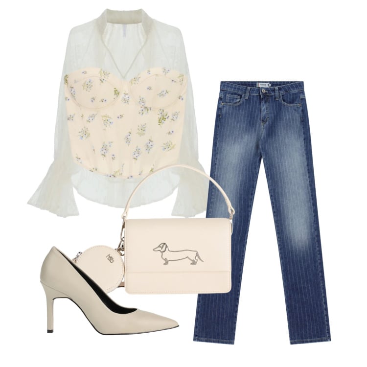 Outfit donna - Aprile. Stile Trendy per Tutti i giorni. Abbinamento con décolleté, borse a tracolla, jeans, top, bluse.
