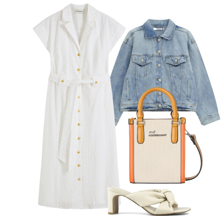 Outfit donna - Aprile. Stile Bon Ton per Tutti i giorni. Abbinamento con vestiti chemisier, blazer, borse tote, sandali col tacco.