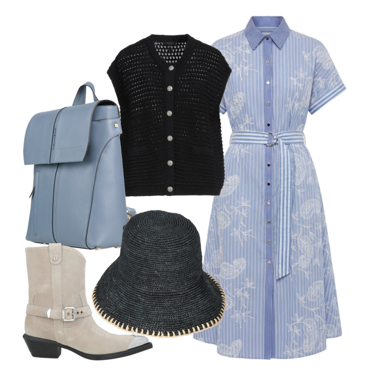 Outfit donna - Aprile. Stile Bon Ton per Tutti i giorni. Abbinamento con cardigans, cappelli con visiera, stivaletti texani, zaini, vestiti chemisier.