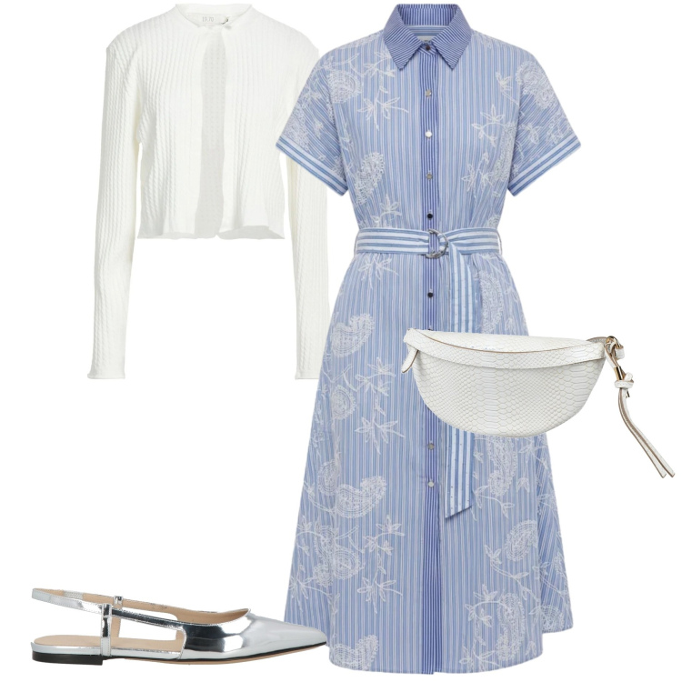 Outfit donna - Il vestito chemisier. Stile Bon Ton per Tutti i giorni. Abbinamento con ballerine, cardigans, marsupi, vestiti chemisier.