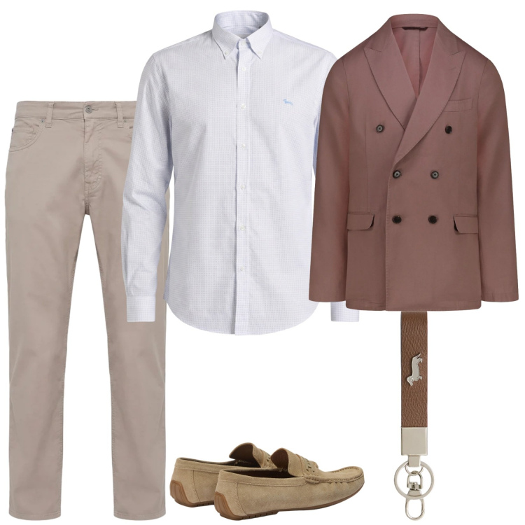 Outfit uomo - Elegantissimo. Stile Business/Elegante per Cerimonia. Abbinamento con camicie, pantaloni, portachiavi, scarpe stringate, giacche.
