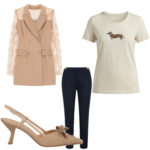 Outfit donna - casual. Stile Glamour per Tutti i giorni. Abbinamento con décolleté, pantaloni chino, t-shirt, vestiti corti.