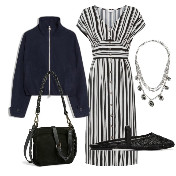 Outfit mujer - Casual chic #4896. Estilo Casual chic para Oficina. Combinación con vestidos, bailarinas, blazers, colgantes, bandoleras.