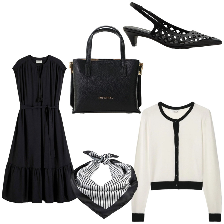 Outfit donna - Uno chemisier nell\' armadio. Stile Bon Ton per Tutti i giorni. Abbinamento con vestiti chemisier, foulard, décolleté, cardigans, borse a tracolla.