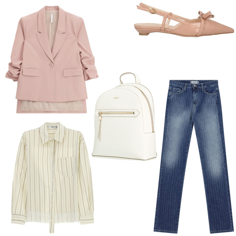 Outfit donna - Il blazer romantico. Stile Chic per Tutti i giorni. Abbinamento con ballerine, zaini, jeans, camicie, blazer.
