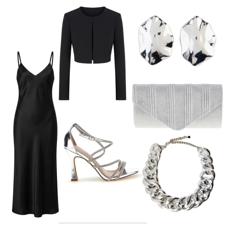 Outfit donna - Inviata. Stile Romantica per Cerimonia. look ideale per Petite. Abbinamento con orecchini, vestiti lunghi, bolero, collane, pochette, sandali col tacco.