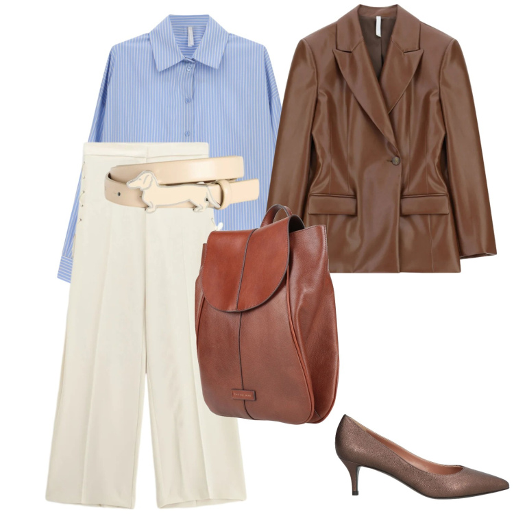 Outfit donna - Una borsa da ufficio. per Ufficio. Abbinamento con décolleté, zaini, camicie, blazer, pantaloni, cinture.