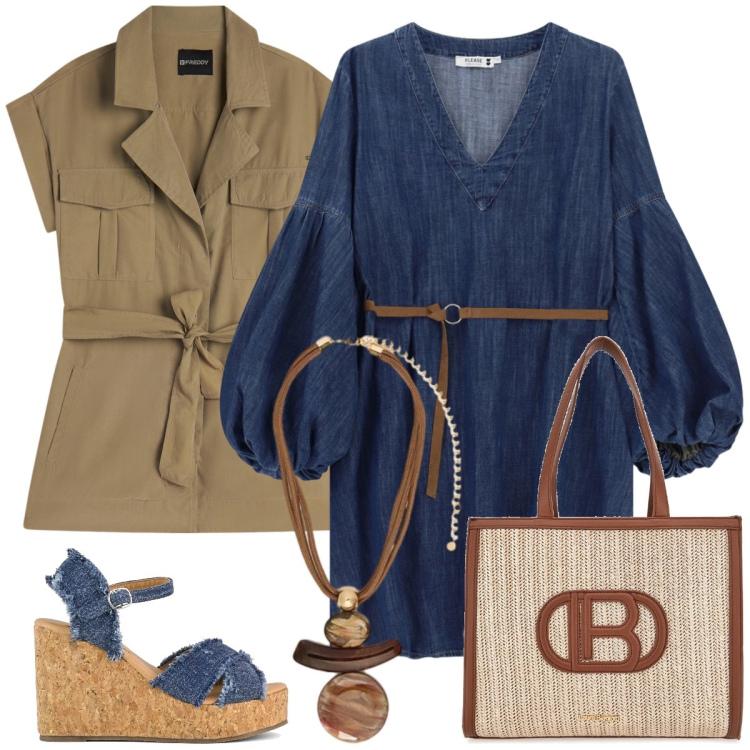 Outfit donna - Passeggiata. Stile Casual per Tutti i giorni. Abbinamento con ciondoli, vestiti corti, trench, zeppe, borse a spalla.