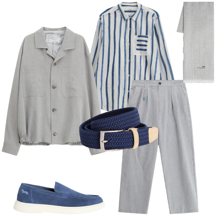 Outfit uomo - Total look #2380968. Stile Trendy per Serata speciale. Abbinamento con cappotti, pantaloni, camicie, cinture, sciarpe, sneakers.