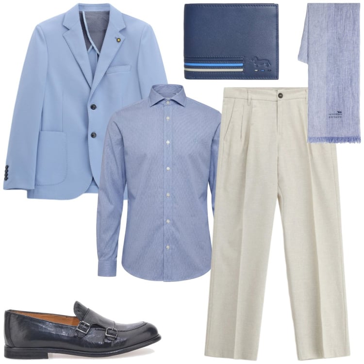 Outfit uomo - Total look #2380970. Stile Business/Elegante per Cerimonia. Abbinamento con portafogli, sciarpe, camicie, pantaloni, giacche, scarpe stringate.