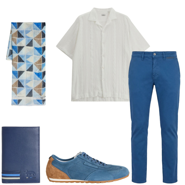 Outfit uomo - Total look #2380972. Stile Casual per Tutti i giorni. Abbinamento con camicie a manica corta, pantaloni, sciarpe, portafogli, sneakers.