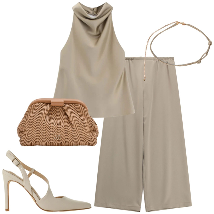 Outfit donna - Imperial. Stile Trendy per Tutti i giorni. Abbinamento con cinture, pantaloni a palazzo, top, décolleté, pochette.