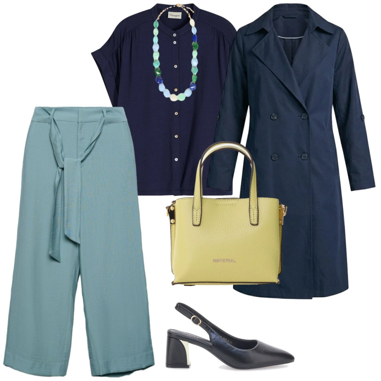 Outfit donna - Per tutti i giorni. per Tutti i giorni. Abbinamento con camicie, trench, pantaloni a palazzo, borse a tracolla, collane, décolleté.