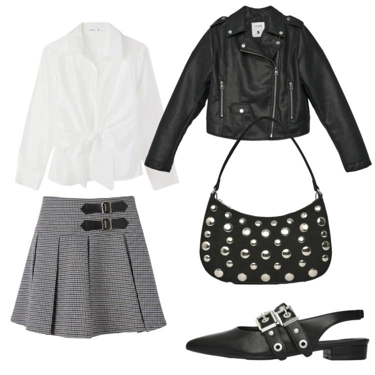 Outfit donna - Total look #2381036. Stile Rock per Tutti i giorni. Abbinamento con minigonne, camicie, ballerine, giacche, borse a tracolla.