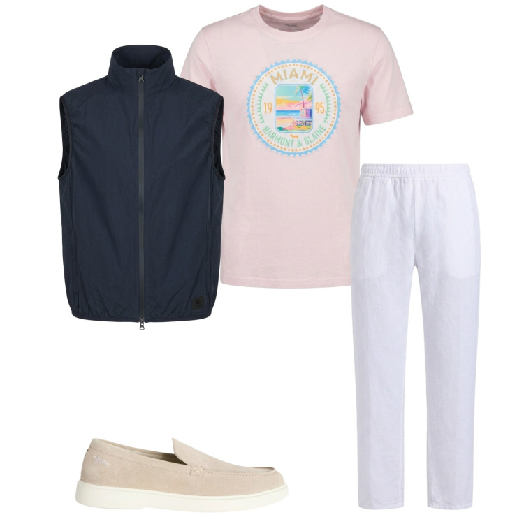 Outfit uomo - Total look #2381049. Stile Trendy per Tutti i giorni. Abbinamento con scarpe stringate, t-shirt, pantaloni, gilet.