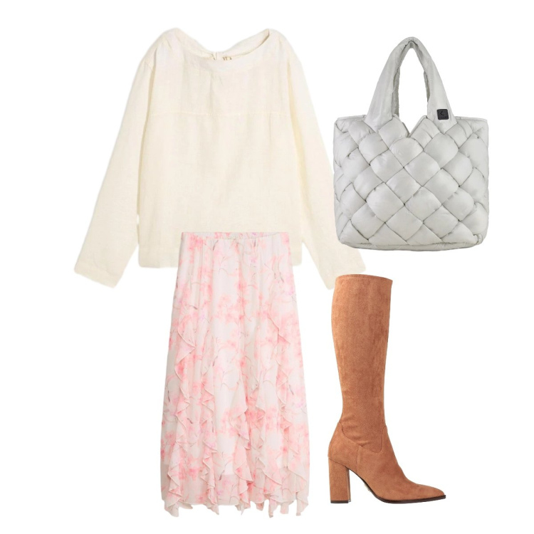 Outfit donna - Effortless, but on point. Stile Romantica per Tutti i giorni. Abbinamento con stivali, gonne lunghe, bluse, borse tote.