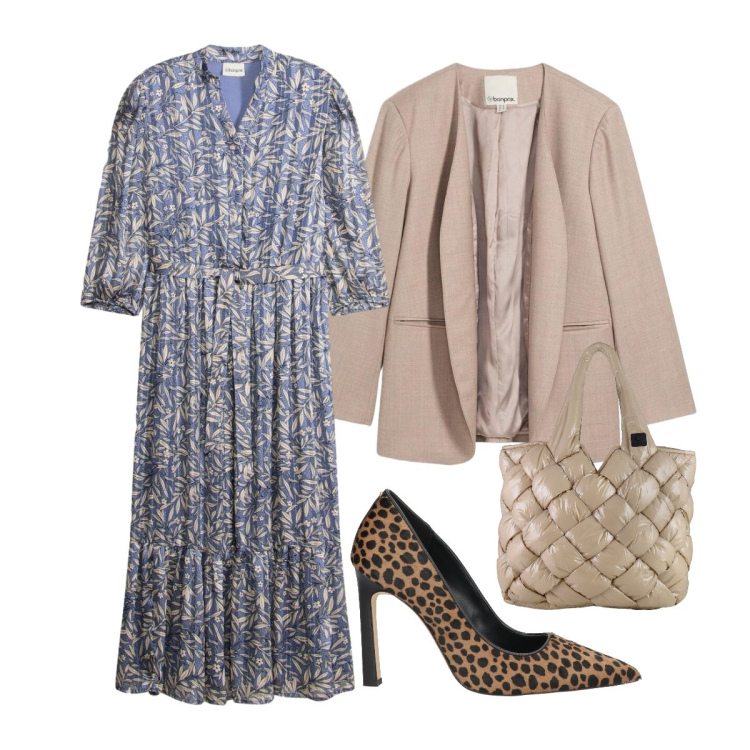 Outfit donna - Il vestito chemisier primaverile. Stile Trendy per Tutti i giorni. Abbinamento con décolleté, vestiti chemisier, blazer, borse tote.