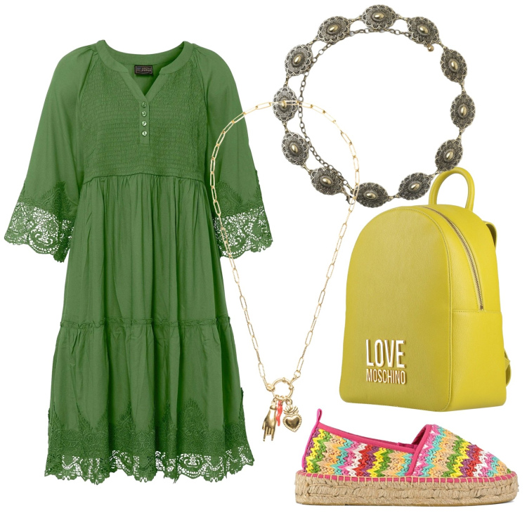 Outfit donna - Verso il mare. Stile Boho per Mare. Abbinamento con zaini, vestiti chemisier, cinture, ciondoli, espadrillas.
