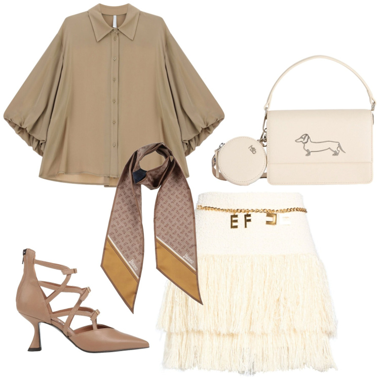Outfit donna - Total look #2381111. Stile Glamour per Serata fuori. Abbinamento con décolleté, minigonne, sciarpe, borse a tracolla, camicie.