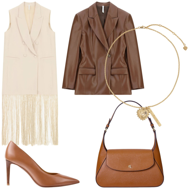 Outfit donna - Imperial spring. Stile Trendy per Serata fuori. Abbinamento con vestiti midi/longuette, blazer, ciondoli, décolleté, borse a spalla.