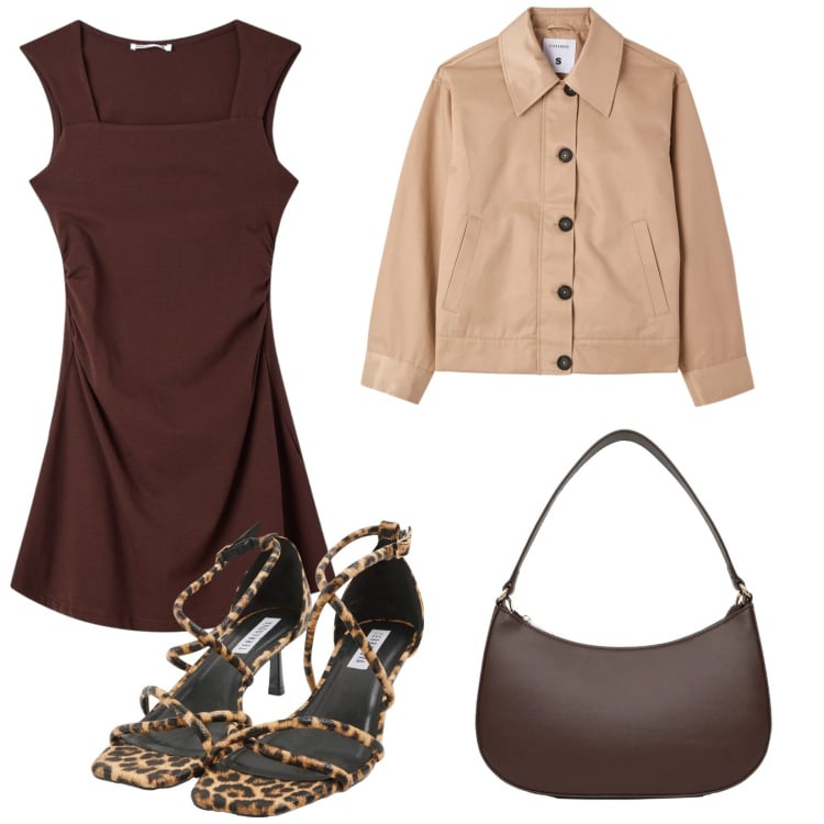 Outfit donna - Terranova spring. Stile Trendy per Serata fuori. Abbinamento con sandali col tacco, borse a tracolla, cappotti, vestiti corti.