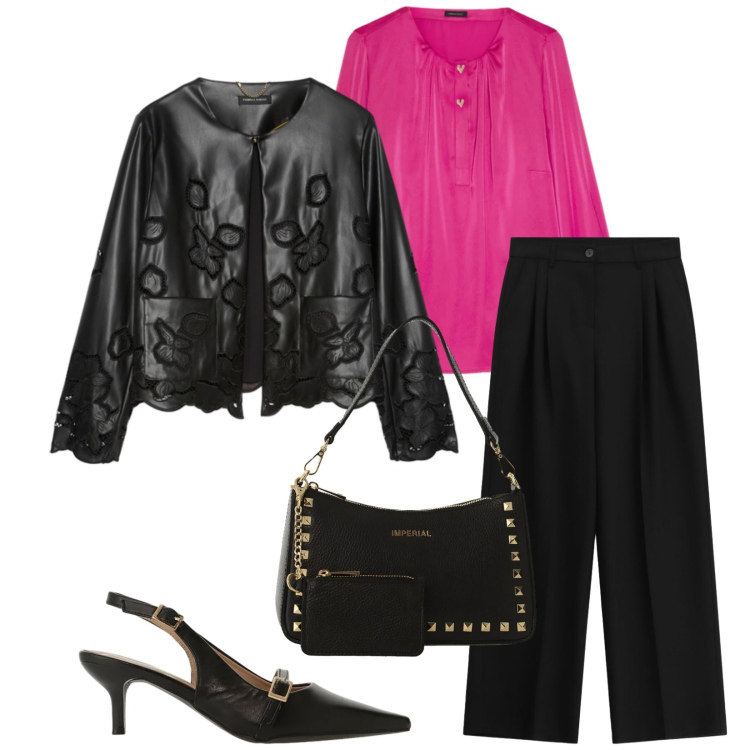 Outfit donna - Total look #2381177. Stile Chic per Cerimonia. Abbinamento con blazer, bluse, sandali col tacco, borse a spalla, pantaloni a palazzo.