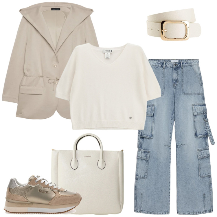 Outfit donna - Sporty chic quando vuoi. Stile Sporty chic per Tutti i giorni. Abbinamento con cinture, jeans, borse a tracolla, felpe con cappuccio, maglieria, sneakers.