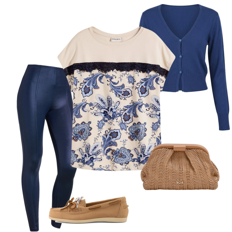 Outfit donna - Armocromia estate soft. Stile Casual per Tutti i giorni. Abbinamento con t-shirt, pochette, cardigans, pantaloni skinny, mocassini.