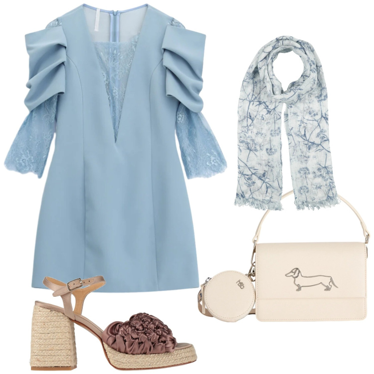 Outfit donna - Total look #2381224. Stile Glamour per Cerimonia. Abbinamento con sciarpe, espadrillas, vestiti corti, borse a tracolla.