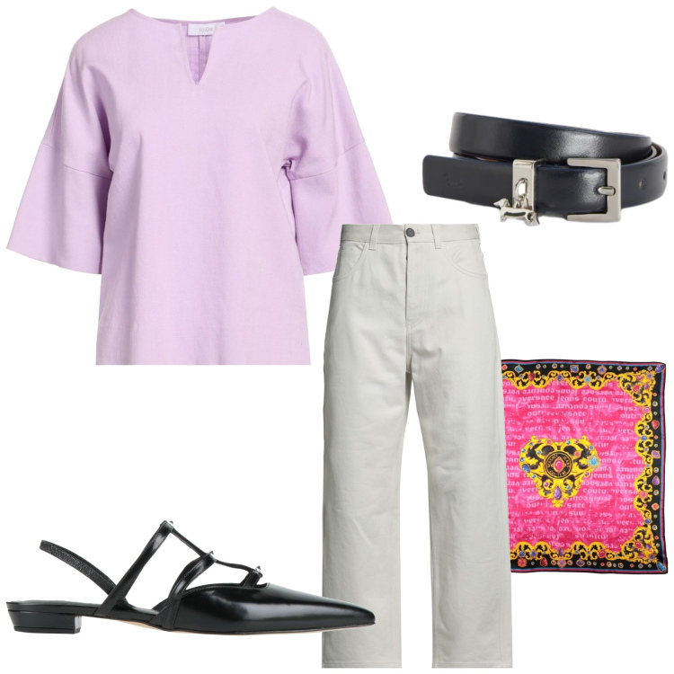 Outfit donna - Total look #2381230. Stile Minimal per Ufficio. Abbinamento con pantaloni, top, sciarpe, ballerine, cinture.