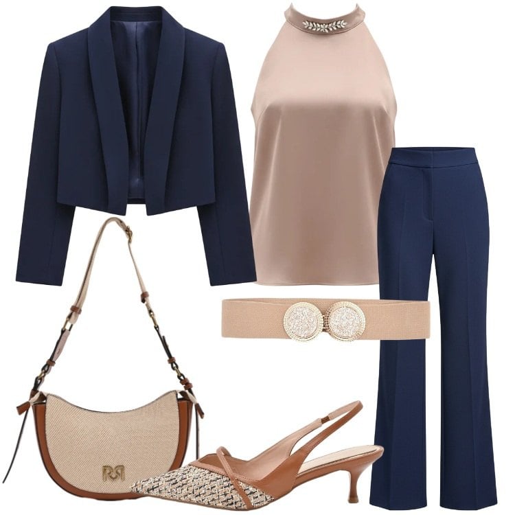 Outfit donna - Tailleur Rinascimento. Stile Bon Ton per Cerimonia. Abbinamento con top, pantaloni a palazzo, décolleté, bolero, cinture, borse a tracolla.