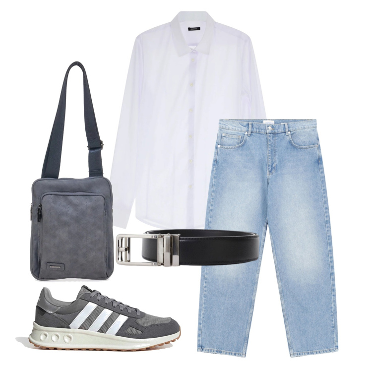 Outfit uomo - Aprile. Stile Trendy per Tutti i giorni. Abbinamento con camicie, jeans, cinture, portafogli, sneakers.
