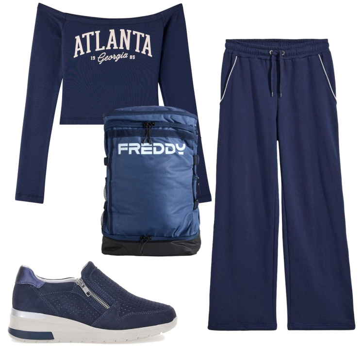 Outfit donna - Total look #2381249. Stile Casual per Sport. Abbinamento con pantaloni, t-shirt, zaini, sneakers.