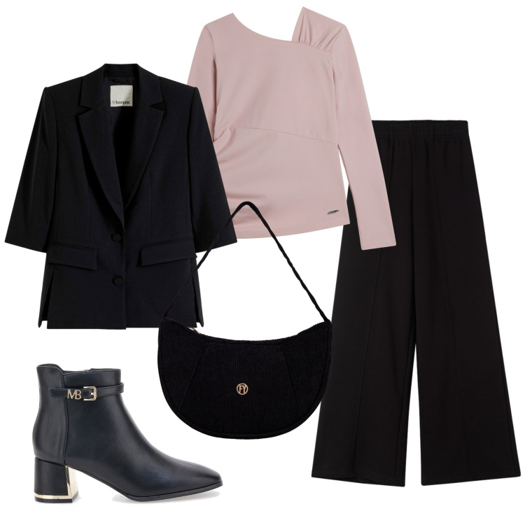 Outfit donna - Total look #2381253. Stile Bon Ton per Ufficio. Abbinamento con blazer, pantaloni, maglieria, borse a mano, stivaletti.