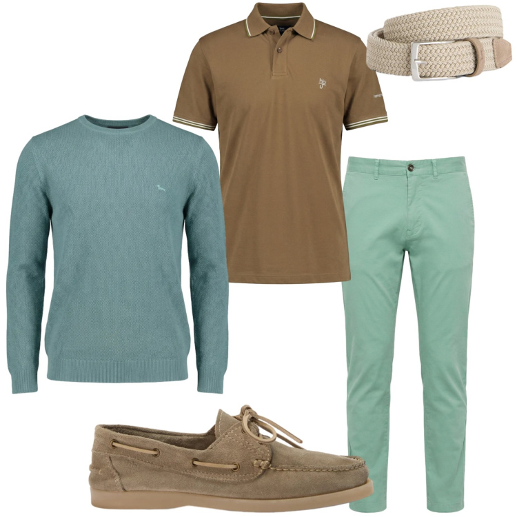 Outfit uomo - Harmont & Blaine. Stile Casual per Ufficio. Abbinamento con cinture, pullovers, pantaloni, scarpe stringate, polo.