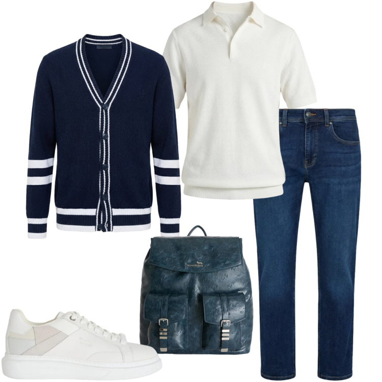 Outfit uomo - Harmont& Blaine. Stile Casual per Ufficio. Abbinamento con cardigans, polo, sneakers, borse sportive, jeans dritti.