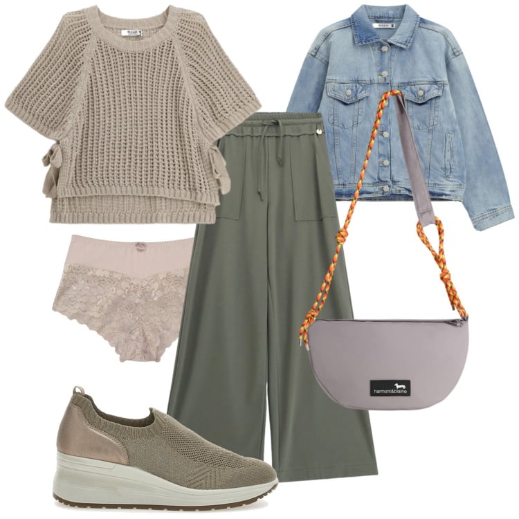 Outfit donna - Total look #2381267. Stile Trendy per Tutti i giorni. Abbinamento con culotte, pantaloni a palazzo, top, blazer, borse a tracolla, scarpe stringate.