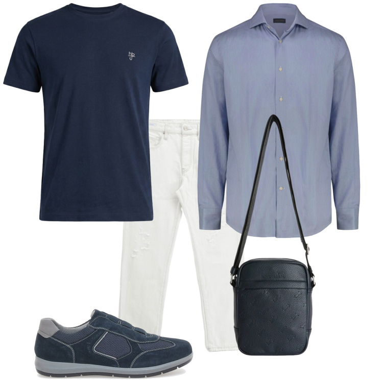 Outfit uomo - Total look #2381276. Stile Casual per Tutti i giorni. Abbinamento con jeans dritti, borse sportive, t-shirt, camicie, scarpe stringate.