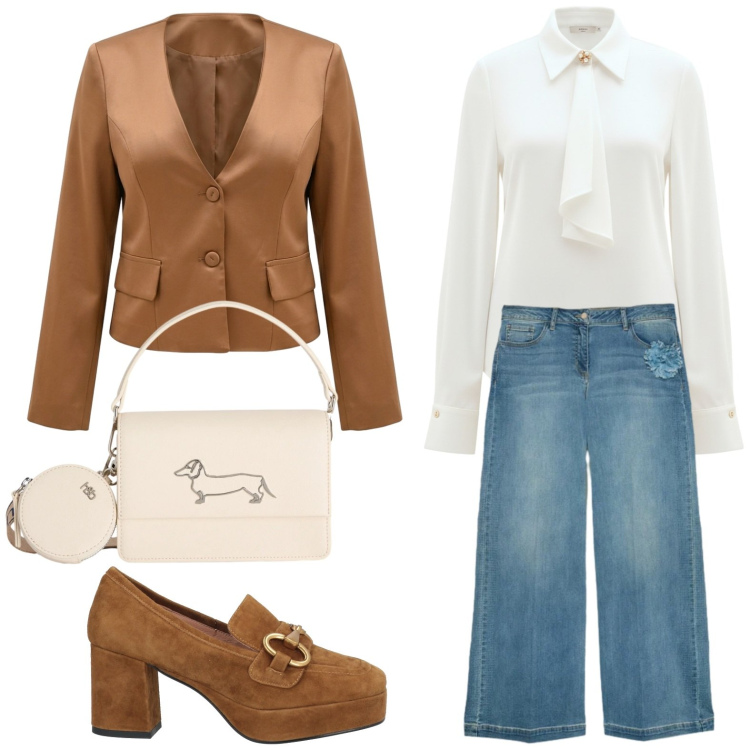 Outfit donna - Blazer di primavera. Stile Minimal per Tutti i giorni. Abbinamento con mocassini, camicie, blazer, jeans, borse a tracolla.