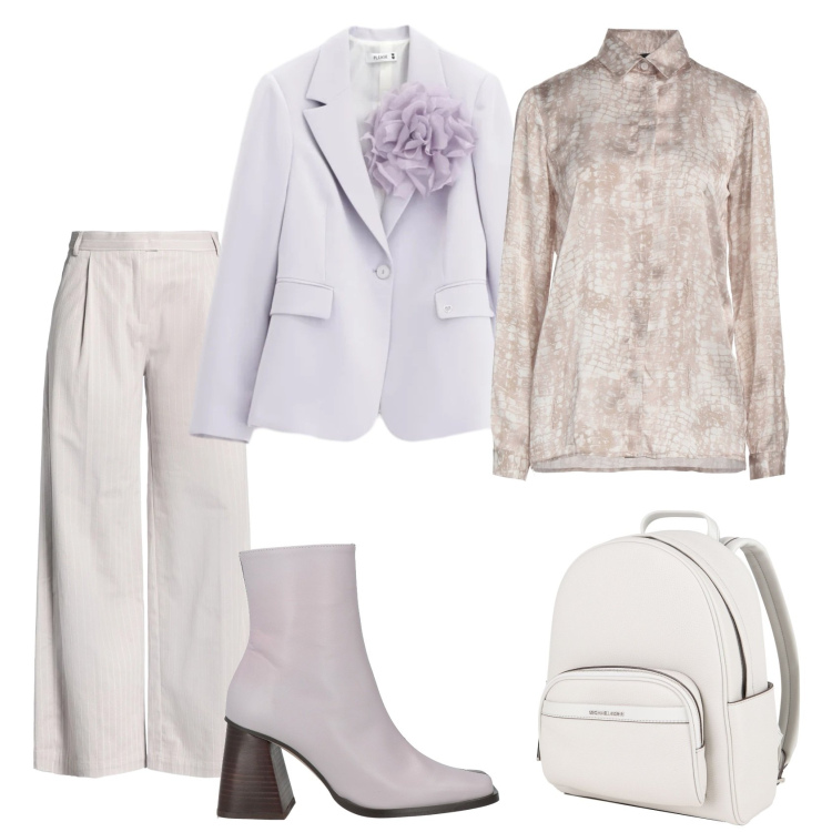 Outfit donna - Total look #2381311. Stile Chic per Cerimonia. Abbinamento con camicie, pantaloni, zaini, stivaletti, blazer.