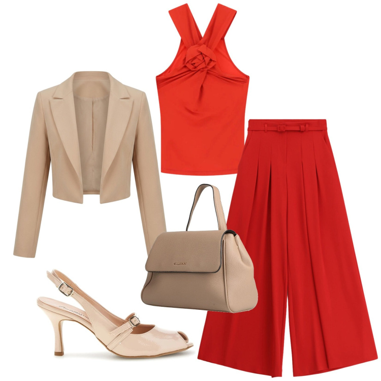 Outfit donna - Total look #2381315. Stile Chic per Serata fuori. Abbinamento con zaini, pantaloni a palazzo, canottiere, bolero, décolleté.