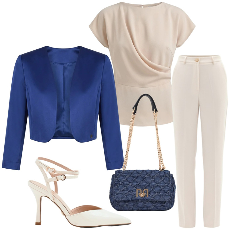 Outfit donna - Occasione: cerimonia. Stile Chic per Cerimonia. Abbinamento con bluse, pantaloni, décolleté, borse a spalla, bolero.