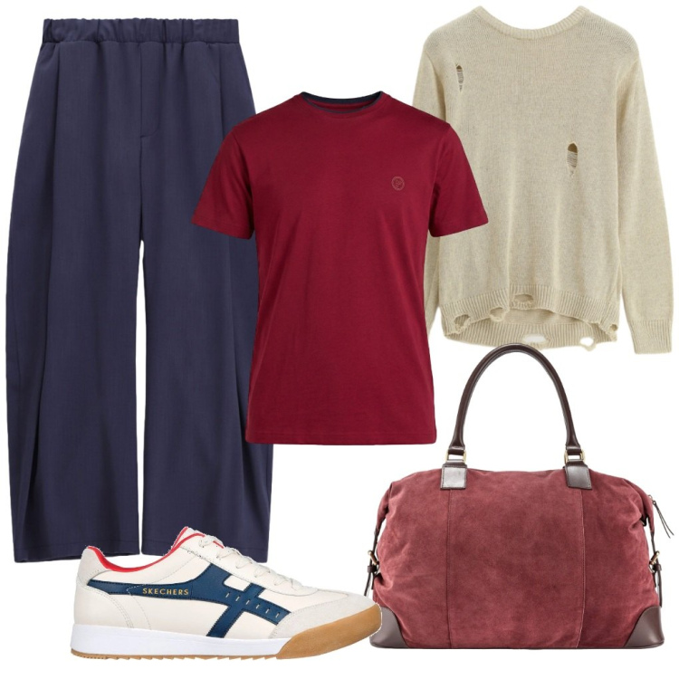 Outfit uomo - #partenze. Stile Urban per Tutti i giorni. Abbinamento con pantaloni, maglieria, t-shirt, borse sportive, sneakers.