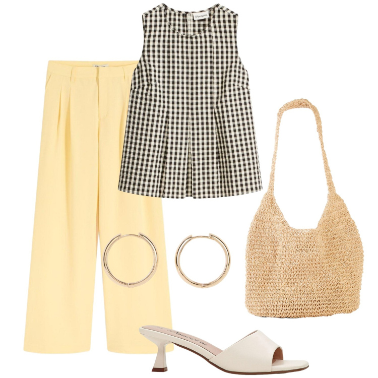 Outfit donna - BB mood - Bonprix col spring. Stile Bon Ton per Tutti i giorni. Abbinamento con canottiere, pantaloni, ciabatte, shopping bag, orecchini.