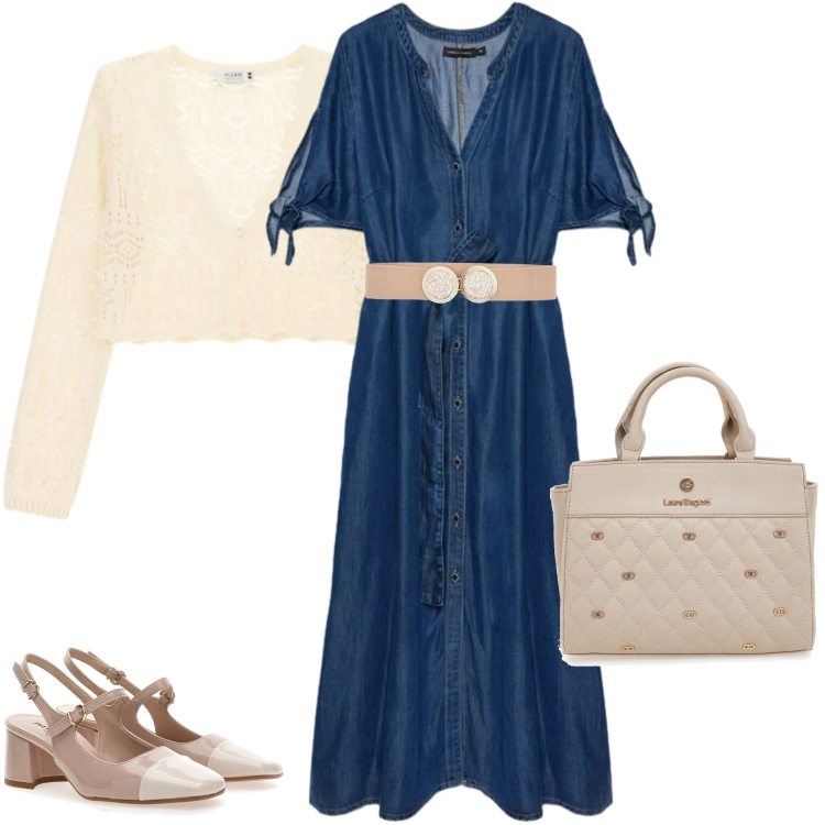 Outfit donna - Vestito chemisier. Stile Boho per Tutti i giorni. Abbinamento con vestiti chemisier, cardigans, cinture, décolleté, borse a mano.