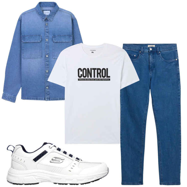 Outfit uomo - Aprile. Stile Casual per Tutti i giorni. Abbinamento con jeans, t-shirt, cappotti, sneakers.
