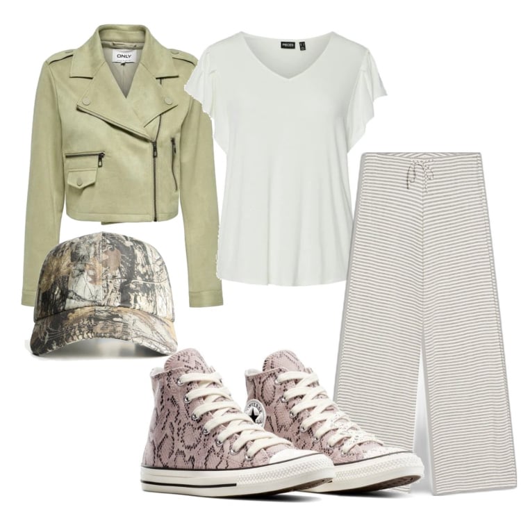 Outfit mujer - Urban #2086. Estilo Urban para Todos los días. Combinación con blazers, pantalones, camiseta, sneakers, sombreros.