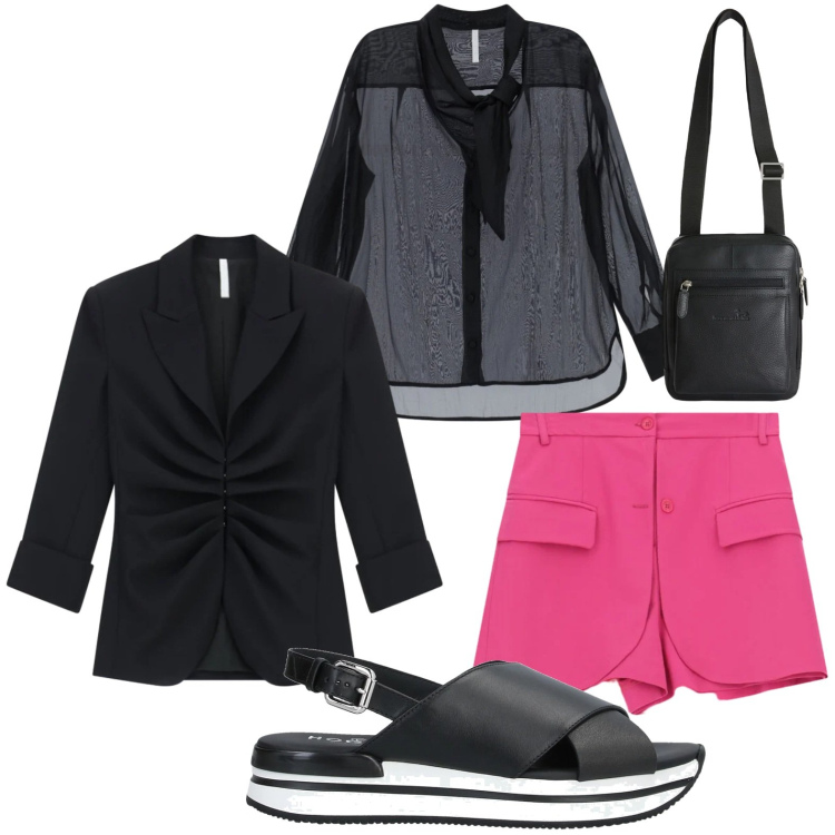 Outfit donna - Minimal basic. Stile Minimal per Tutti i giorni. Abbinamento con sandali in pelle, shorts, camicie, blazer, borse sportive.